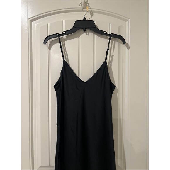 A New Day Women's Black Silky Slip Dress Side Slit Midi Spaghetti Strap Size M - Picture 7 of 10